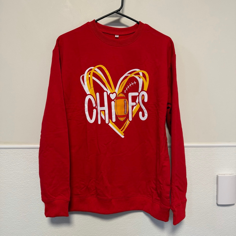Chiefs Football Women's Red & Yellow Pullover Sweatshirt Large Girly NEW NWOT - Picture 1 of 11